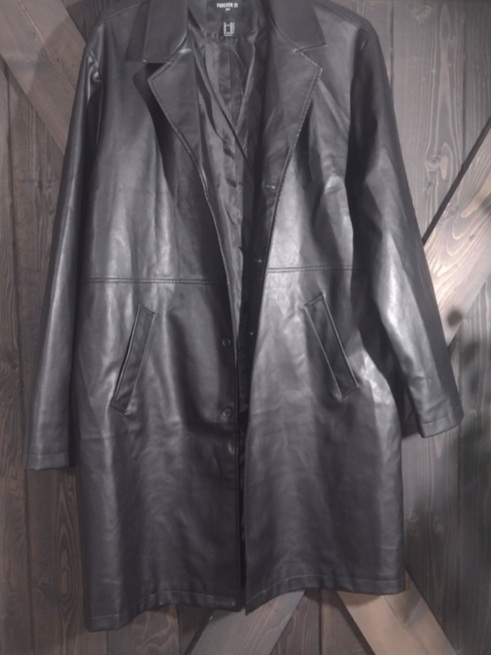 Forever 21 Black Men's Faux Leather Longline Jacket Sz XXL Y2K Punk Grung